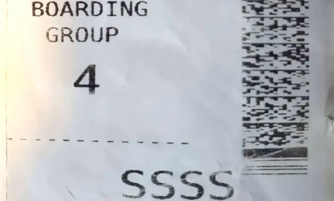 boarding pass with SSSS code TSA